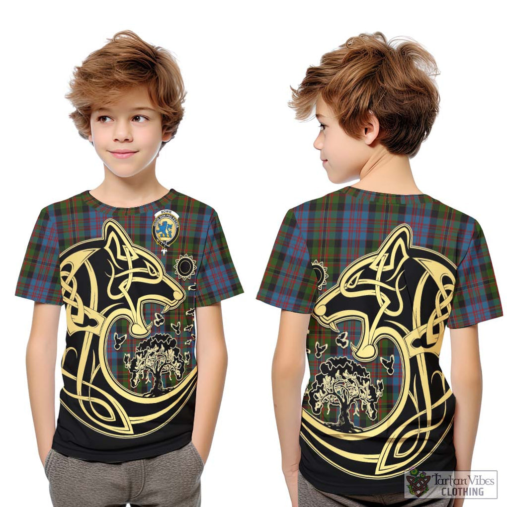 Bowie Tartan Kid T-Shirt with Family Crest Celtic Wolf Style Youth XL Size14 - Tartan Vibes Clothing