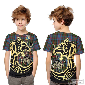 Bowie Tartan Kid T-Shirt with Family Crest Celtic Wolf Style Youth XL Size14 - Tartan Vibes Clothing