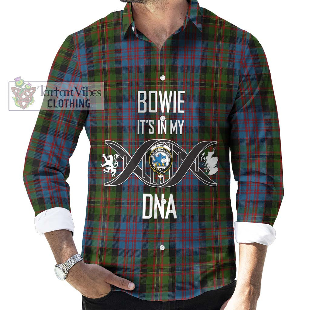 Bowie Tartan Long Sleeve Button Shirt with Family Crest DNA In Me Style Men's Shirt S - Tartanvibesclothing Shop