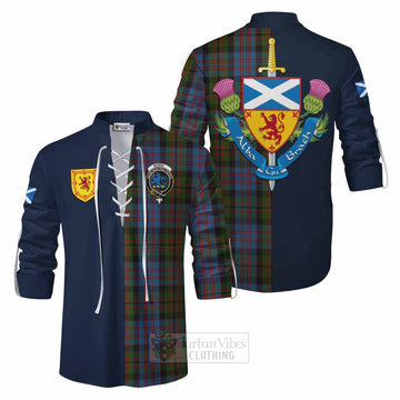 Bowie Tartan Ghillie Kilt Shirt Alba with Scottish Lion Royal Arm Half Style Men - Tartan Vibes Clothing