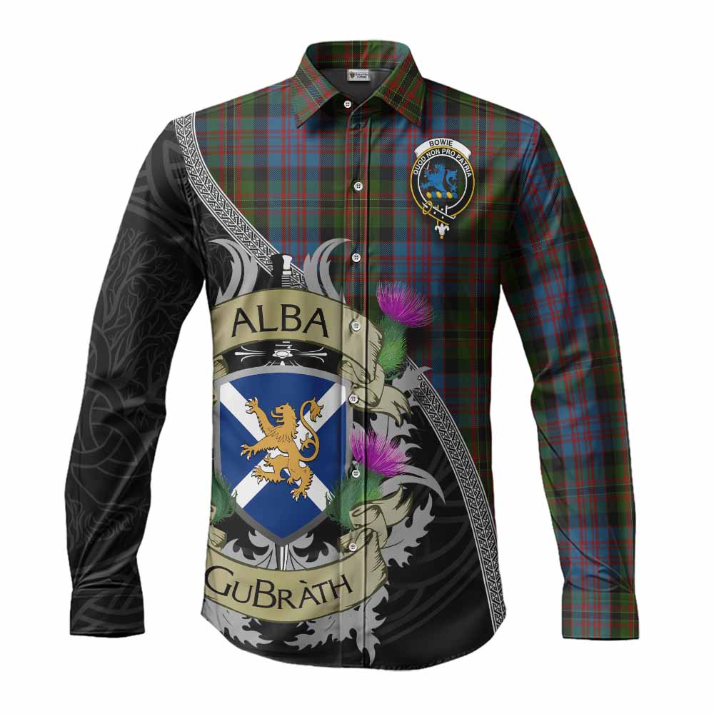 Bowie Tartan Family Crest Long Sleeve Button Shirt Lion Rampant Royal Thistle Shield Celtic Inspired Men's Shirt S - Tartan Vibes Clothing