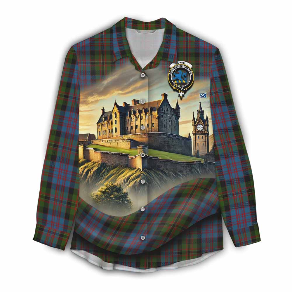 Bowie Tartan Family Crest Women's Casual Shirt with Scottish Ancient Castle Style Female - Tartan Vibes Clothing