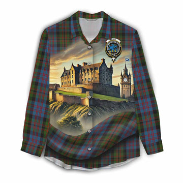 Bowie Tartan Family Crest Women's Casual Shirt with Scottish Ancient Castle Style Female - Tartan Vibes Clothing