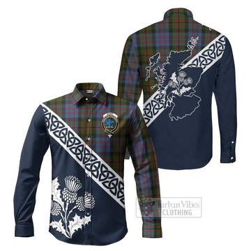 Bowie Tartan Long Sleeve Button Shirt Featuring Thistle and Scotland Map Men's Shirt S - Tartan Vibes Clothing