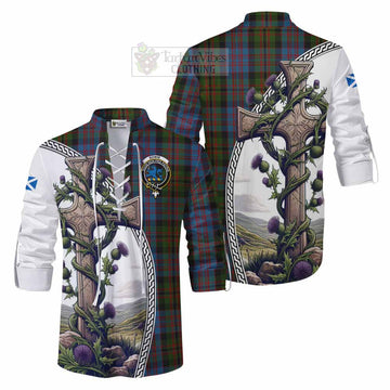 Tartan Vibes Clothing Bowie Tartan Ghillie Kilt Shirt with Family Crest and St. Andrew's Cross Accented by Thistle Vines