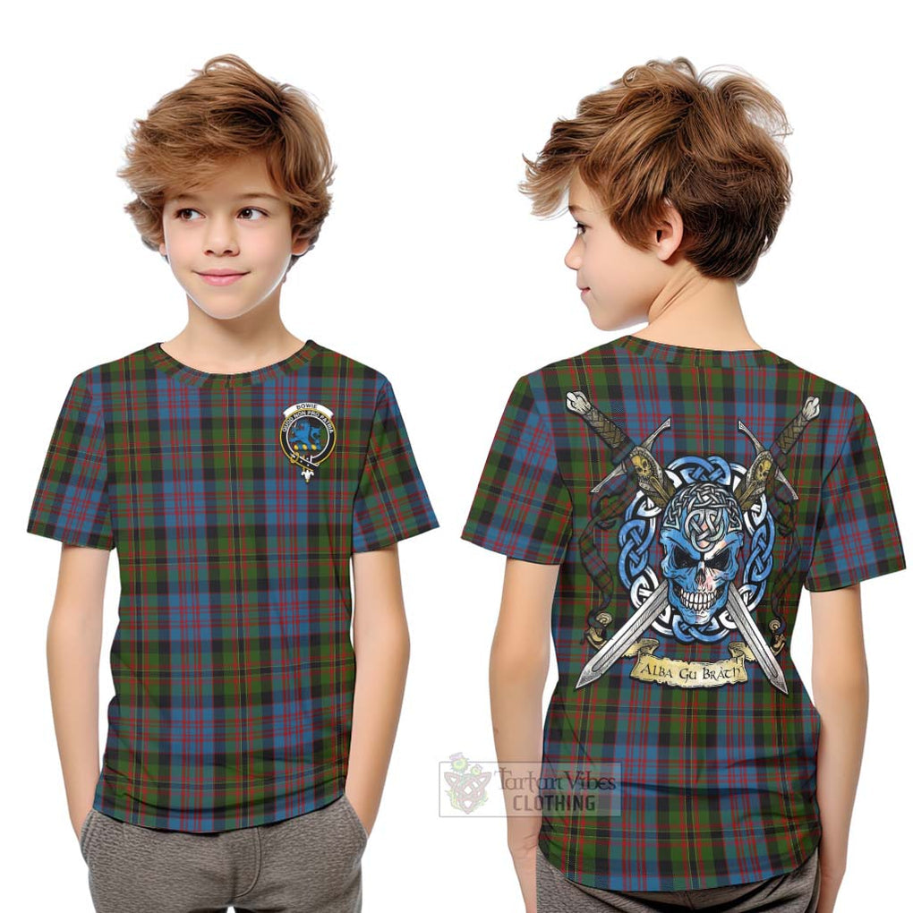 Bowie Tartan Kid T-Shirt with Family Crest Celtic Skull Style Youth XL Size14 - Tartan Vibes Clothing