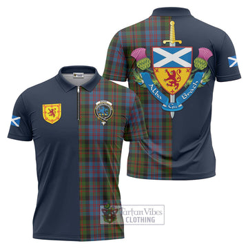 Bowie Tartan Zipper Polo Shirt Alba with Scottish Lion Royal Arm Half Style Unisex - Tartan Vibes Clothing