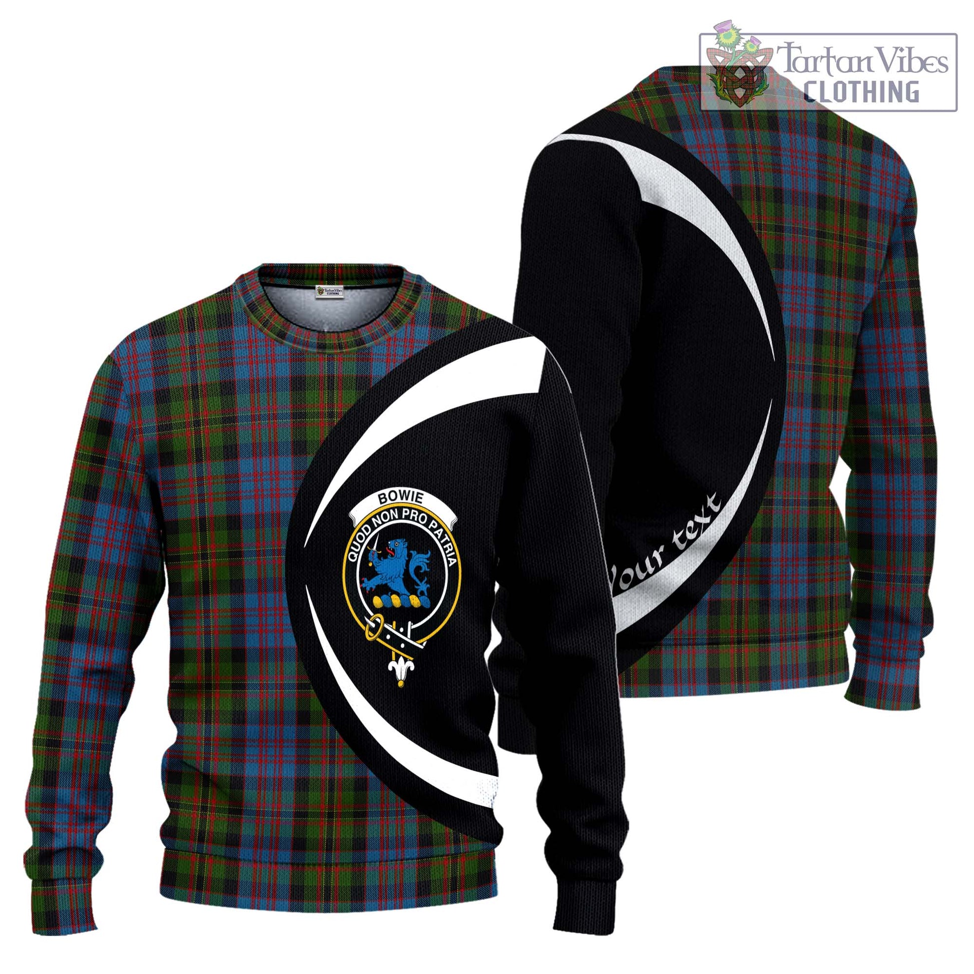 Bowie Tartan Ugly Sweater with Family Crest Circle Style Unisex - Tartan Vibes Clothing