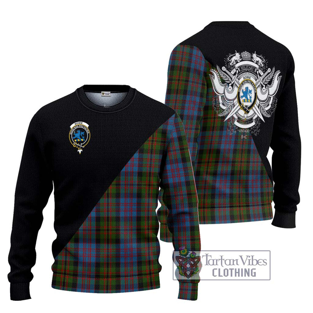 Bowie Tartan Ugly Sweater with Family Crest and Military Logo Style Unisex - Tartan Vibes Clothing