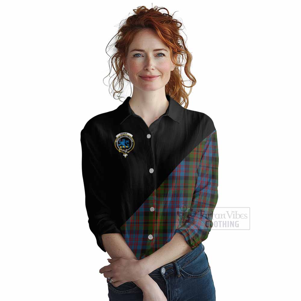 Tartan Vibes Clothing Bowie Tartan Women's Casual Shirt with Family Crest and Military Logo Style