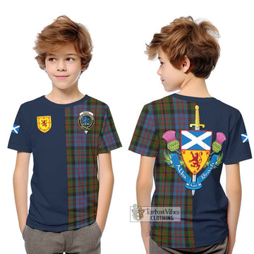 Bowie Tartan Kid T-Shirt Alba with Scottish Lion Royal Arm Half Style Youth XL Size14 - Tartan Vibes Clothing