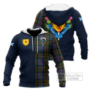 Bowie Tartan Knitted Hoodie Alba with Scottish Lion Royal Arm Half Style Unisex Knitted Pullover Hoodie - Tartan Vibes Clothing