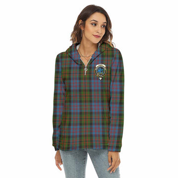 Bowie Tartan Women's Borg Fleece Hoodie with Half Zip with Family Crest Female - Tartan Vibes Clothing