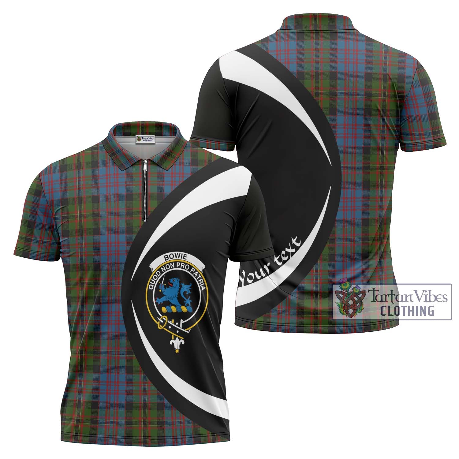 Bowie Tartan Zipper Polo Shirt with Family Crest Circle Style Unisex - Tartan Vibes Clothing