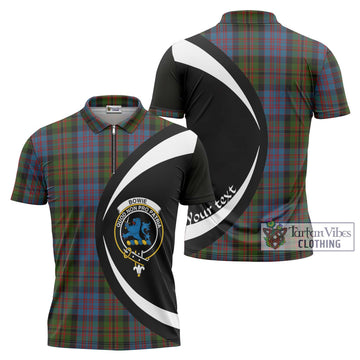 Bowie Tartan Zipper Polo Shirt with Family Crest Circle Style Unisex - Tartan Vibes Clothing