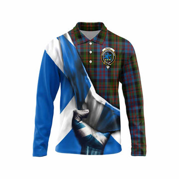 Bowie Tartan Long Sleeve Polo Shirt with Family Crest Scotland Patriotic Style Unisex - Tartan Vibes Clothing