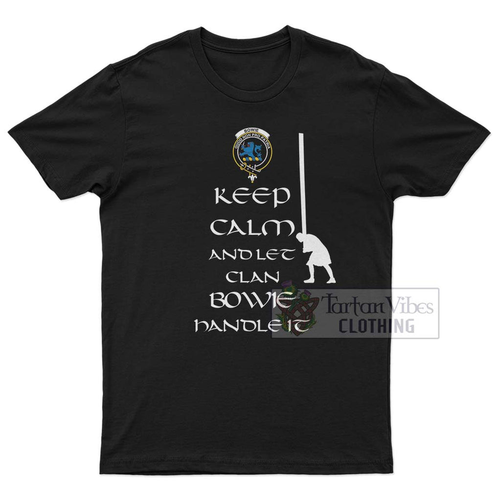 Bowie Clan Men's T-Shirt: Keep Calm and Let the Clan Handle It Caber Toss Highland Games Style White - 2D-tartanvibesclothing
