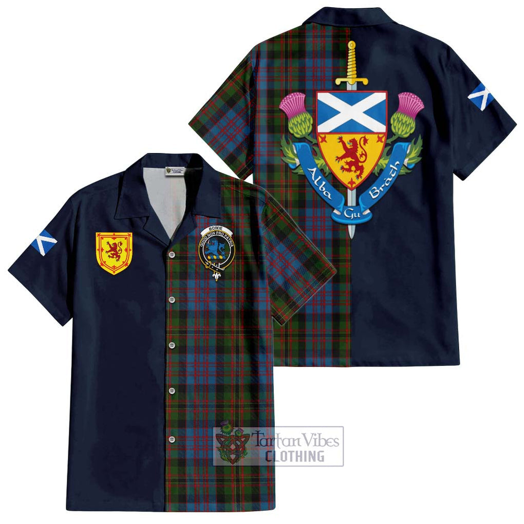 Bowie Tartan Hawaiian Shirt Alba with Scottish Lion Royal Arm Half Style Kid - Tartan Vibes Clothing