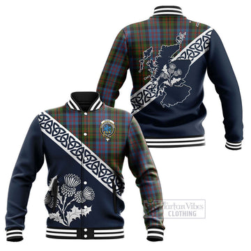 Bowie Tartan Baseball Jacket Featuring Thistle and Scotland Map Unisex - Tartan Vibes Clothing