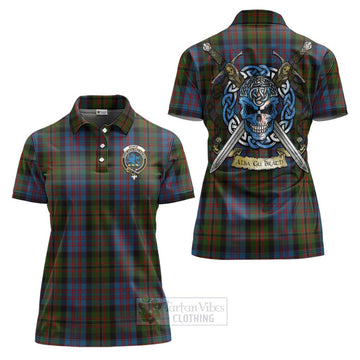 Bowie Tartan Women's Polo Shirt with Family Crest Celtic Skull Style Women - Tartan Vibes Clothing