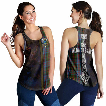 Bowie Tartan Family Crest Women's Racerback Tanks Alba Gu Brath Be Brave Lion Ancient Style 4XL - Tartan Vibes Clothing