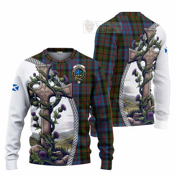 Tartan Vibes Clothing Bowie Tartan Knitted Sweater with Family Crest and St. Andrew's Cross Accented by Thistle Vines