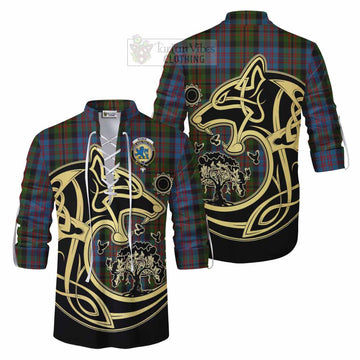 Bowie Tartan Ghillie Kilt Shirt with Family Crest Celtic Wolf Style Men - Tartan Vibes Clothing