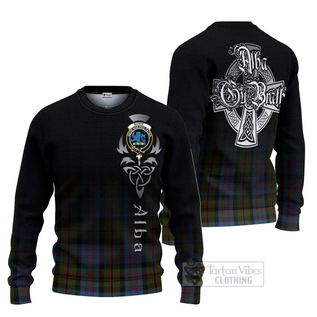 Bowie Tartan Ugly Sweater Featuring Alba Gu Brath Family Crest Celtic Inspired Unisex - Tartan Vibes Clothing