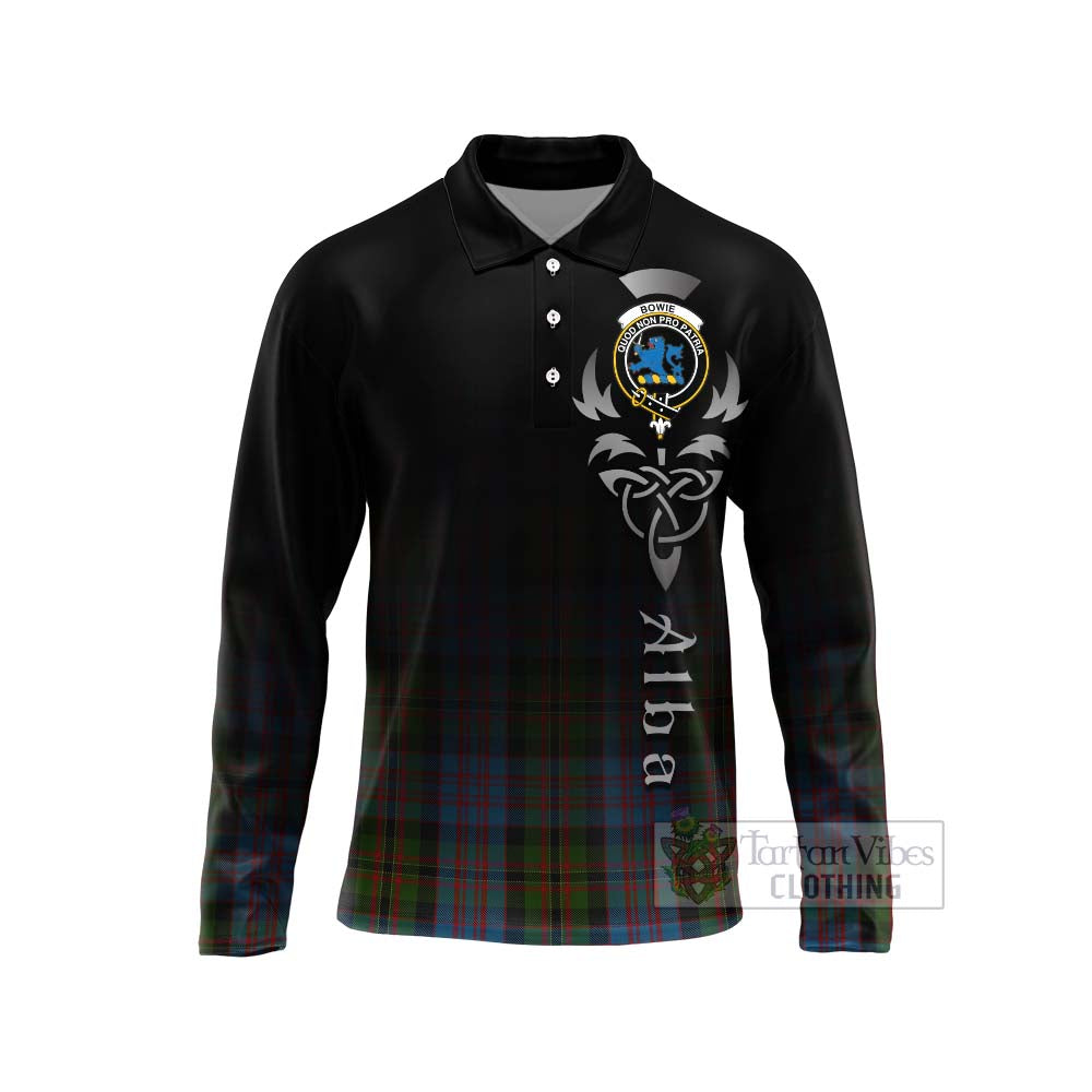 Bowie Tartan Long Sleeve Polo Shirt Featuring Alba Gu Brath Family Crest Celtic Inspired Unisex - Tartan Vibes Clothing