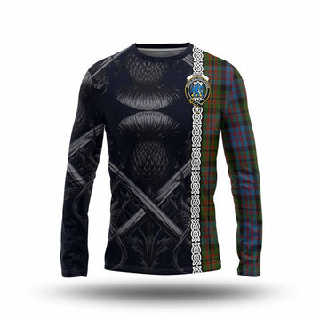 Bowie Tartan Long Sleeve T-Shirt with Family Crest Cross Sword Thistle Celtic Vibes Unisex - Tartan Vibes Clothing