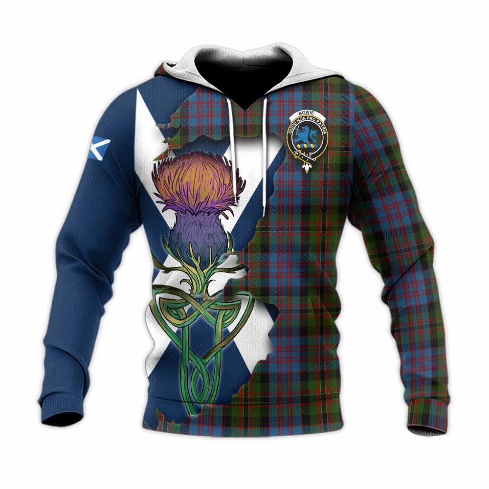 Tartan Vibes Clothing Bowie Tartan Family Crest Knitted Hoodie Scottish Thistle Celtic Inspired