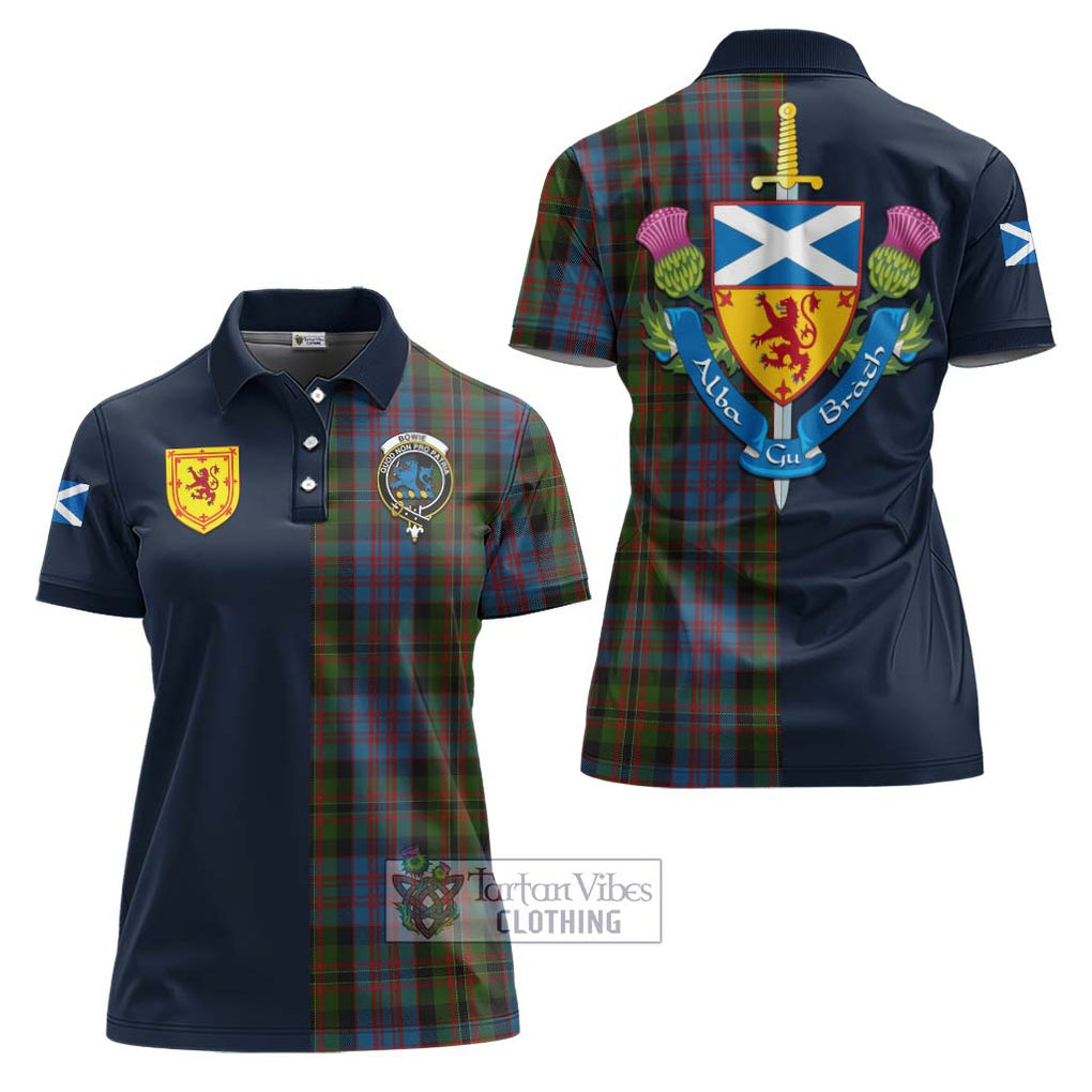 Bowie Tartan Women's Polo Shirt Alba with Scottish Lion Royal Arm Half Style Women - Tartan Vibes Clothing