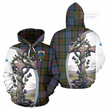 Bowie Tartan Hoodie with Family Crest and St. Andrew's Cross Accented by Thistle Vines Zip Hoodie - Tartan Vibes Clothing