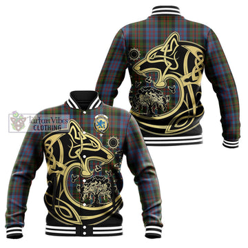 Bowie Tartan Baseball Jacket with Family Crest Celtic Wolf Style Unisex - Tartan Vibes Clothing