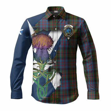 Tartan Vibes Clothing Bowie Tartan Family Crest Long Sleeve Button Shirt Scottish Thistle Celtic Inspired