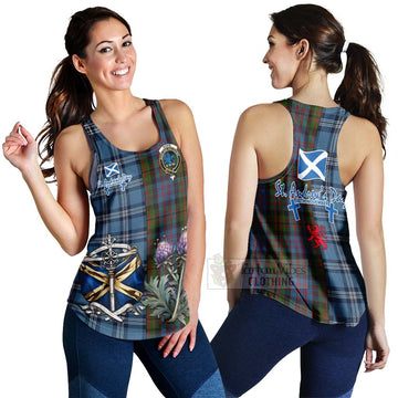 Bowie Tartan Women's Racerback Tanks Happy St. Andrew's Day Half Tartan Style 4XL - Tartan Vibes Clothing