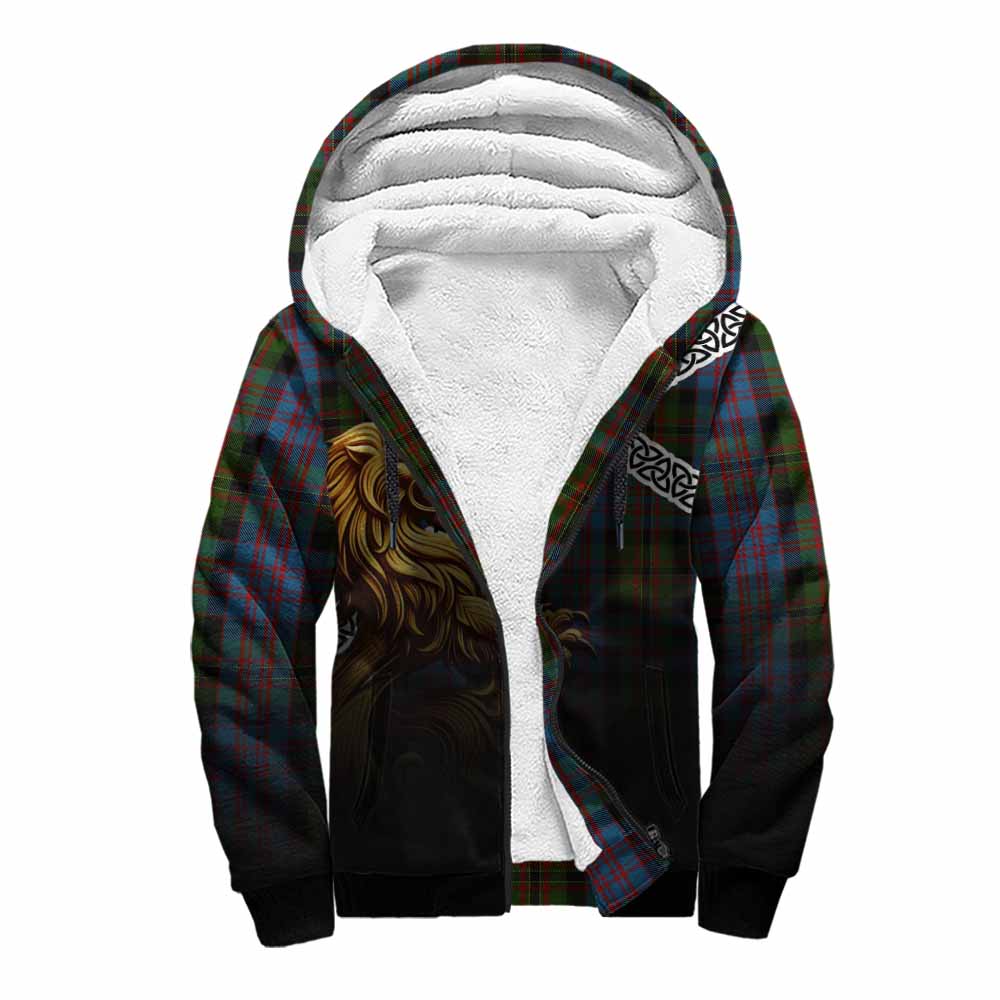 Bowie Crest Tartan Sherpa Hoodie with Golden Lion Emblem Celtic Style Unisex S - Tartan Vibes Clothing