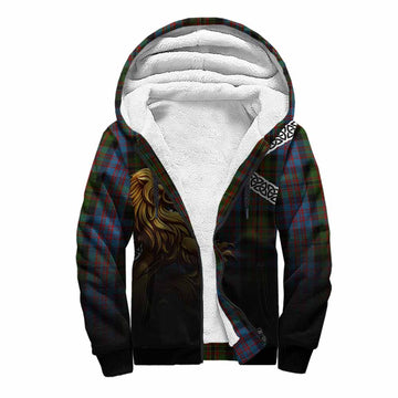 Bowie Crest Tartan Sherpa Hoodie with Golden Lion Emblem Celtic Style Unisex S - Tartan Vibes Clothing