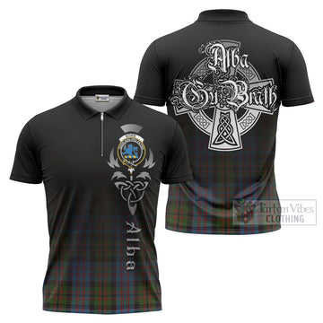 Bowie Tartan Zipper Polo Shirt Featuring Alba Gu Brath Family Crest Celtic Inspired Unisex - Tartan Vibes Clothing