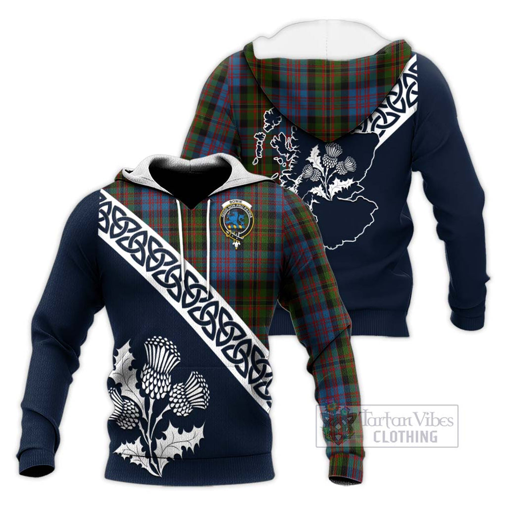 Bowie Tartan Knitted Hoodie Featuring Thistle and Scotland Map Unisex Knitted Pullover Hoodie - Tartan Vibes Clothing