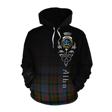Tartan Vibes Clothing Bowie Tartan Cotton Hoodie Featuring Alba Gu Brath Family Crest Celtic Inspired