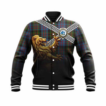 Bowie Crest Tartan Baseball Jacket with Golden Lion Emblem Celtic Style Unisex - Tartan Vibes Clothing