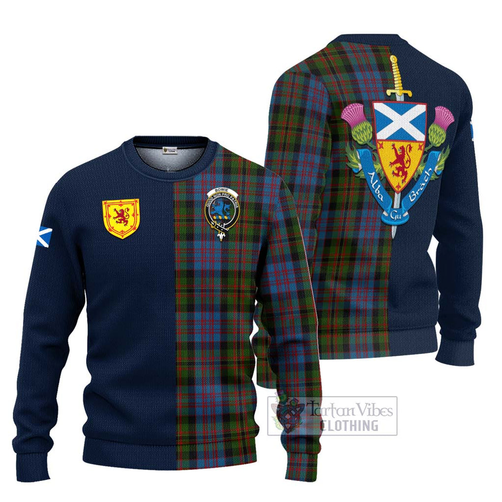 Bowie Tartan Ugly Sweater Alba with Scottish Lion Royal Arm Half Style Unisex - Tartan Vibes Clothing