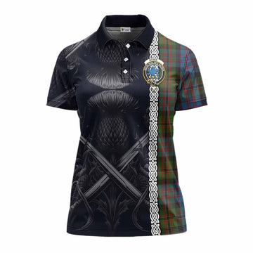Bowie Tartan Women's Polo Shirt with Family Crest Cross Sword Thistle Celtic Vibes Women - Tartan Vibes Clothing