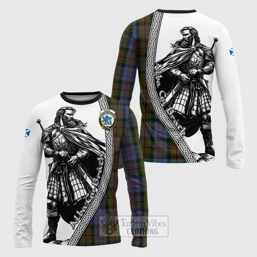 Bowie Tartan Clan Crest Long Sleeve T-Shirt with Highlander Warrior Celtic Style Unisex - Tartan Vibes Clothing