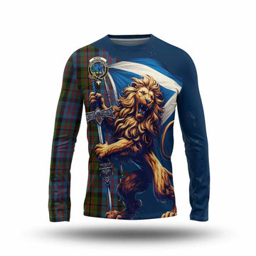 Bowie Tartan Family Crest Long Sleeve T-Shirt with Scottish Majestic Lion Unisex - Tartan Vibes Clothing
