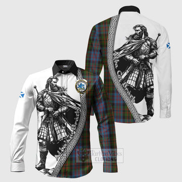 Bowie Tartan Clan Crest Long Sleeve Button Shirt with Highlander Warrior Celtic Style Men's Shirt S - Tartan Vibes Clothing