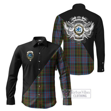 Bowie Tartan Long Sleeve Button Shirt with Family Crest and Military Logo Style Men's Shirt S - Tartanvibesclothing Shop