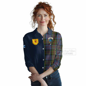 Bowie Tartan Women's Casual Shirt Alba with Scottish Lion Royal Arm Half Style Female - Tartan Vibes Clothing