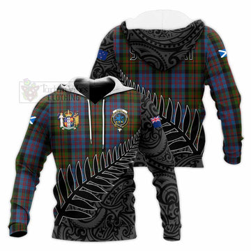 Tartan Vibes Clothing Bowie Crest Tartan Knitted Hoodie with New Zealand Silver Fern Half Style